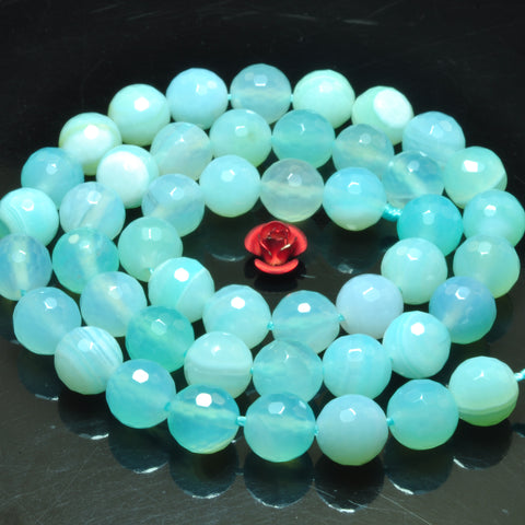 YesBeads Blue Banded Agate aqua faceted round loose beads gemstone 6-12mm 15"
