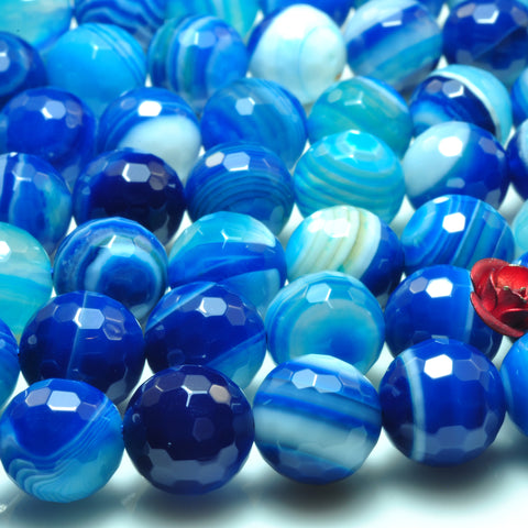 YesBeads Blue Banded Agate faceted round loose beads gemstone 10mm 15"