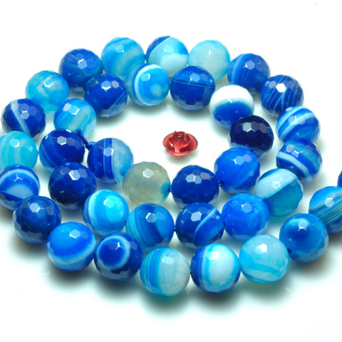 YesBeads Blue Banded Agate faceted round loose beads gemstone 10mm 15"
