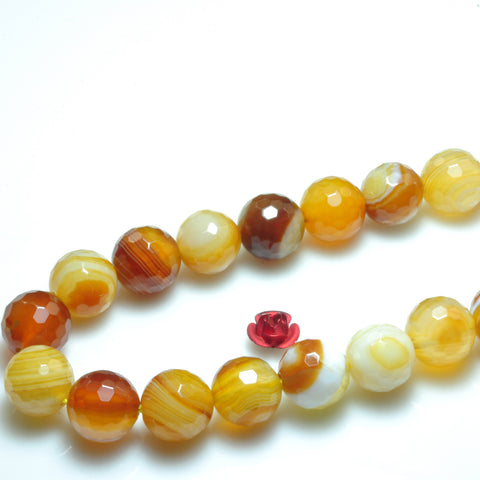 YesBeads Rainbow Banded Agate faceted round loose beads gemstone 10mm 15"