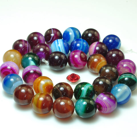 YesBeads Rainbow Banded Agate mix color gemstone smooth round beads wholesale 15"