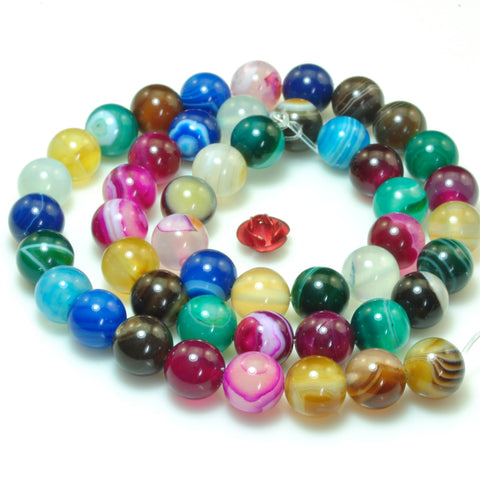 YesBeads Rainbow Banded Agate mix color gemstone smooth round beads wholesale 15"