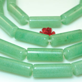 YesBeads Natural Green Aventurine smooth tube beads gemstone 6x16mm 15"