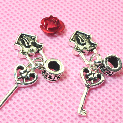 YesBeads 925 Sterling silver heart lock and key charm with tube connector spacer beads wholesale findings