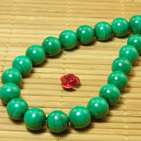 YesBeads Natural Green Malachite smooth round beads gemstone wholesale jewelry 15"