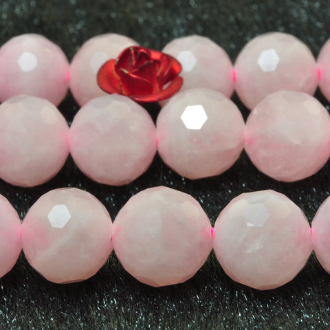 YesBeads natural Madagascar Rose Quartz faceted round loose beads gemstone wholesale jewelry making supplies 15"