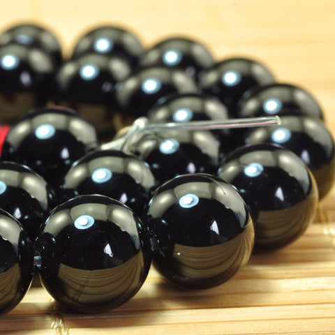 YesBeads Black Onyx smooth round loose beads gemstone wholesale jewelry 2mm-20mm all sizes 15"
