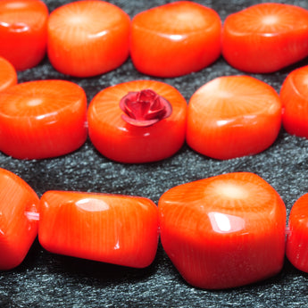 YesBeads Orange Coral smooth nugget drum beads gemstone wholesale jewlry making 15"