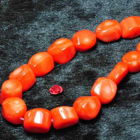 YesBeads Orange Coral smooth nugget drum beads gemstone wholesale jewlry making 15"