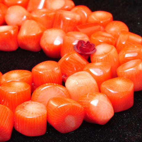 YesBeads Orange Coral smooth nugget drum beads gemstone wholesale jewlry making 15"