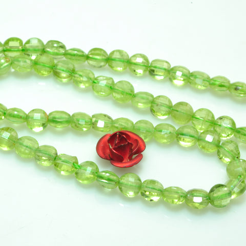 Natural Green Peridot Stone micro faceted coin beads wholesale loose gemstone for jewelry making diy bracelet necklace 4mm