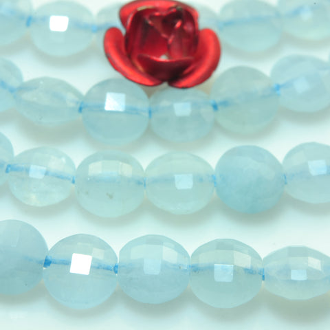 YesBeads Natural Aquamarine gemstone micro faceted coin loose beads wholesale jewelry making 4mm 15"