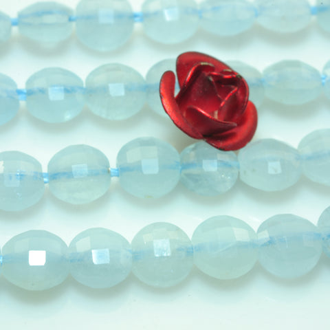 YesBeads Natural Aquamarine gemstone micro faceted coin loose beads wholesale jewelry making 4mm 15"