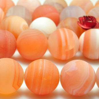 YesBeads natural orange pink Botswana Agate matte loose round beads wholesale gemstone jewelry 15"