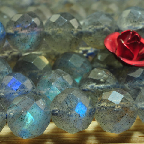 YesBeads Natural Labradorite gemstone faceted round loose beads gray wholesale stone 15"