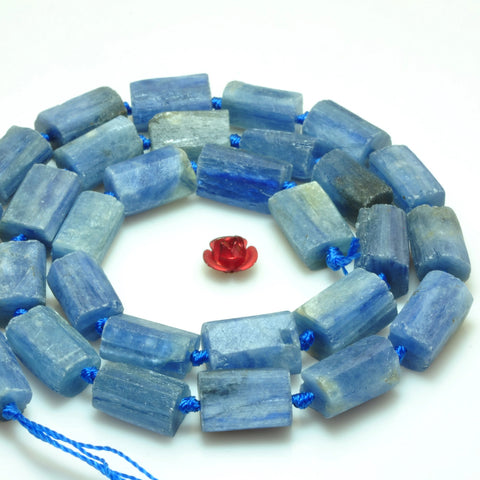 YesBeads Natural Kyanite gemstone rough matte faceted tube nugget loose beads blue stone wholesale jewelry making 16"