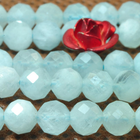 YesBeads Natural Aquamarine gemstone faceted round loose beads wholesale jewelry making 15"