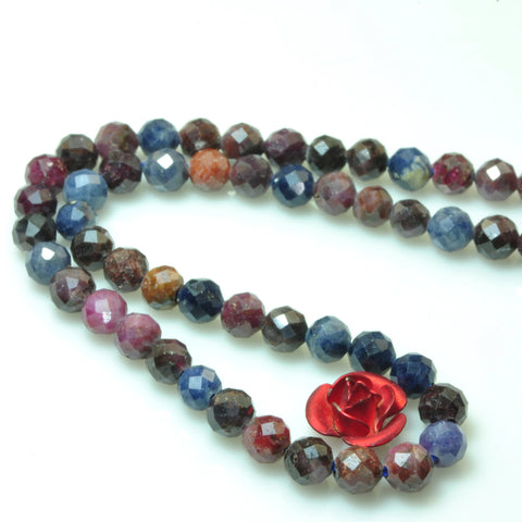 YesBeads Natural Ruby Sapphire gemstone faceted round loose beads multicolour wholesale jewelry making15"