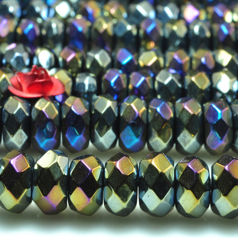 YesBeads Titanium Coated Black Onyx faceted rondelle beads gemstone wholesale 15"