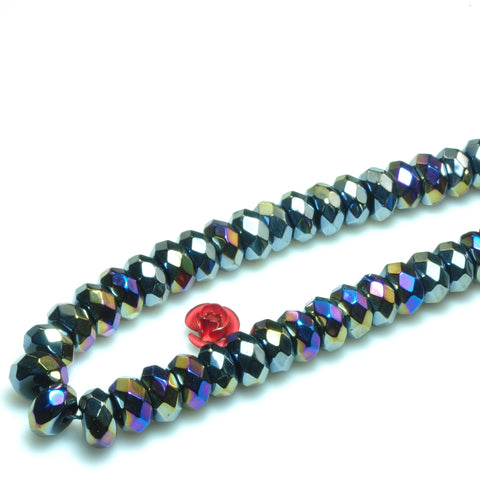 YesBeads Titanium Coated Black Onyx faceted rondelle beads gemstone wholesale 15"