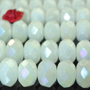 Titanium Coated White Jade faceted rondelle beads gemstone wholesale jewelry making bracelet necklace diy