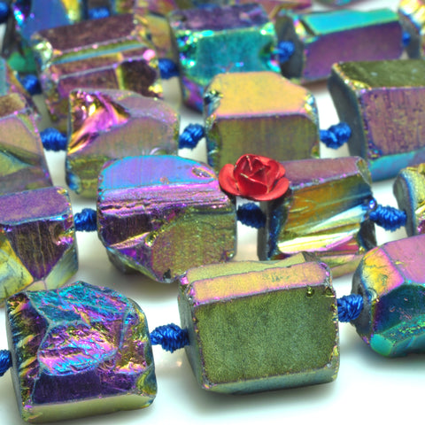 YesBeads Quartz Crystal Points titanium rainbow rough faceted nugget tube chunk beads 18"