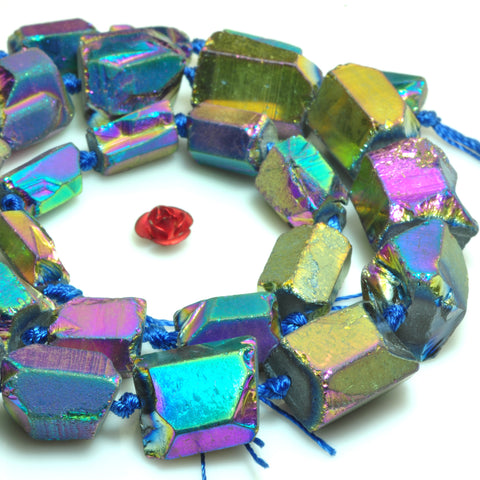 YesBeads Quartz Crystal Points titanium rainbow rough faceted nugget tube chunk beads 18"