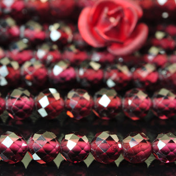 YesBeads Natural Red Garnet gemstone faceted round loose beads wholesale  15"