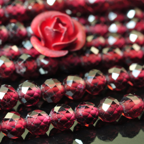 YesBeads Natural Red Garnet gemstone faceted round loose beads wholesale  15"