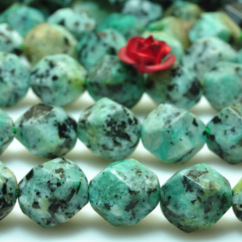 YesBeads Granite stone light green speckled black star cut faceted nugget beads gemstone wholesale bracelet design 15''