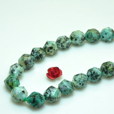 YesBeads Granite stone light green speckled black star cut faceted nugget beads gemstone wholesale bracelet design 15''