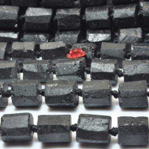 Natural raw black tourmaline faceted nugget tube beads wholesale gemstone stone jewelry making stuff