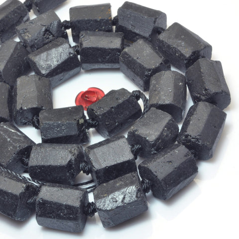 Natural raw black tourmaline faceted nugget tube beads wholesale gemstone stone jewelry making stuff