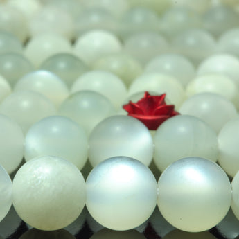 YesBeads Natural White Moonstone matte round beads gemstone 8mm 15"