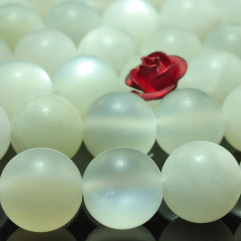 YesBeads Natural White Moonstone matte round beads gemstone 8mm 15"