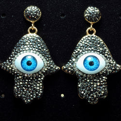 YesBeads Earrings Hamsa hand with evil eye rhinestone crystal CZ pave bead stud dangle earrings whoelesale jewelry