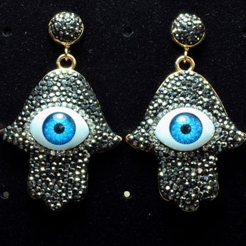 YesBeads Earrings Hamsa hand with evil eye rhinestone crystal CZ pave bead stud dangle earrings whoelesale jewelry