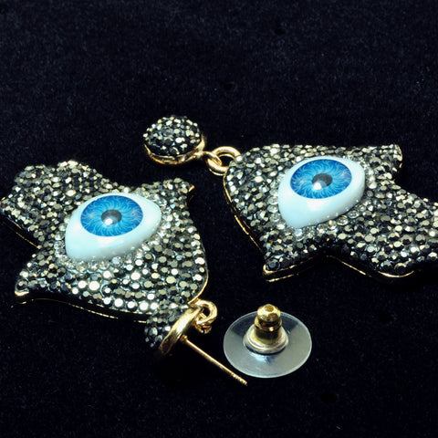 YesBeads Earrings Hamsa hand with evil eye rhinestone crystal CZ pave bead stud dangle earrings whoelesale jewelry