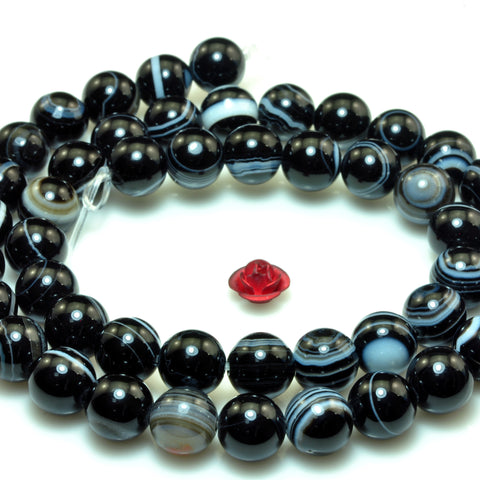 YesBeads Natural black banded agate smooth round loose beads black eye agate gemstone wholesale jewelry making 8mm 10mm 15"