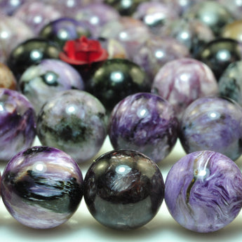 YesBeads natural purple Charoite gemstone smooth round loose beads wholesale jewelry making 15"
