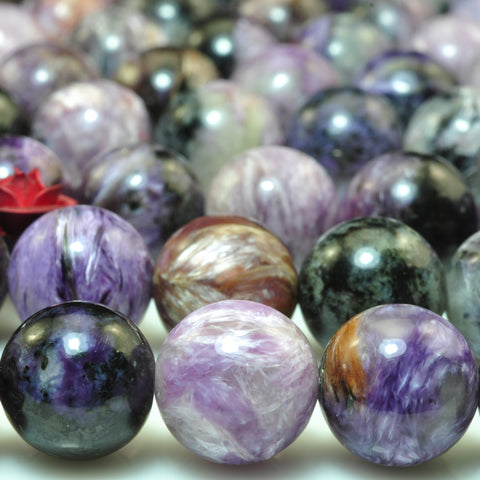 YesBeads natural purple Charoite gemstone smooth round loose beads wholesale jewelry making 15"