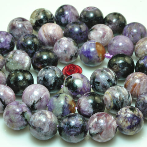 YesBeads natural purple Charoite gemstone smooth round loose beads wholesale jewelry making 15"