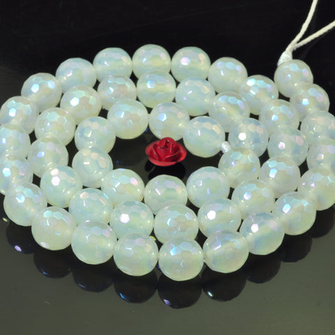 YesBeads Titanium White Agate faceted round loose beads wholesale gemstone jewelry 15"