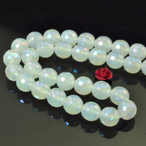 YesBeads Titanium White Agate faceted round loose beads wholesale gemstone jewelry 15"