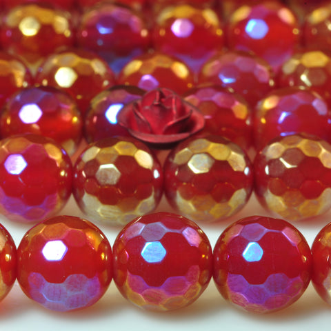 YesBeads Titanium Carnelian faceted round loose beads gemstone wholesale jewelry making suppies 15"