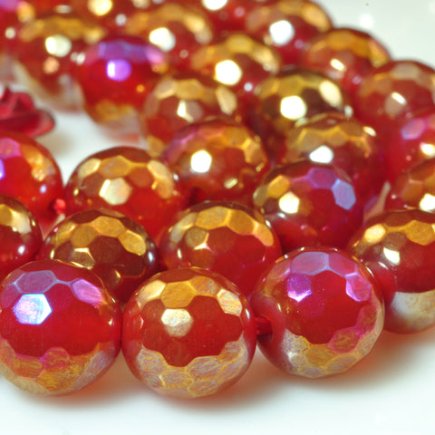 YesBeads Titanium Carnelian faceted round loose beads gemstone wholesale jewelry making suppies 15"