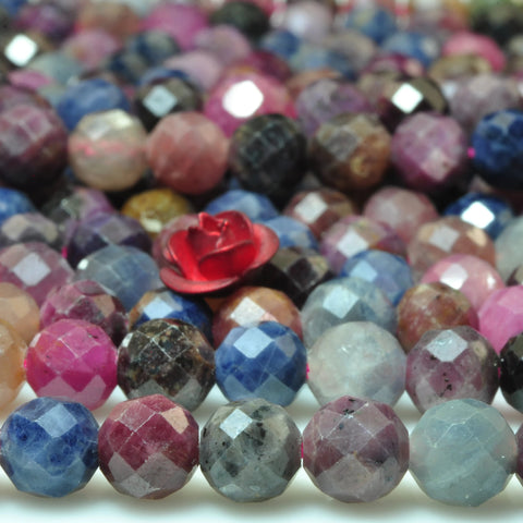 YesBeads Natural Ruby Sapphire gemstone faceted round loose beads multicolour wholesale jewelry making15"