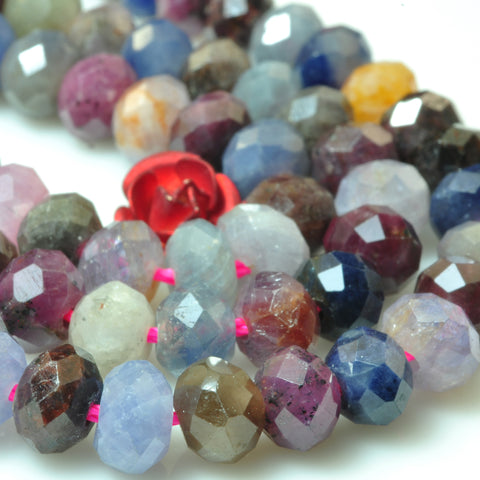 YesBeads natural Ruby Sapphire gemstone faceted rondelle beads wholesale 4x6mm 15"
