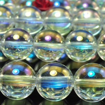 Titanium Clear Rock Crystal AB color clear quartz smooth round beads wholesale gemstone for jewelry making DIY bracelet necklace
