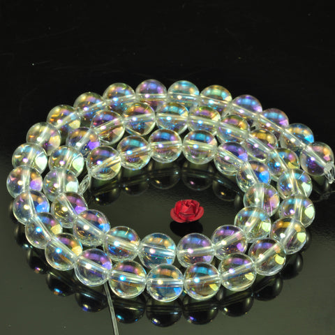 Titanium Clear Rock Crystal AB color clear quartz smooth round beads wholesale gemstone for jewelry making DIY bracelet necklace 15"
